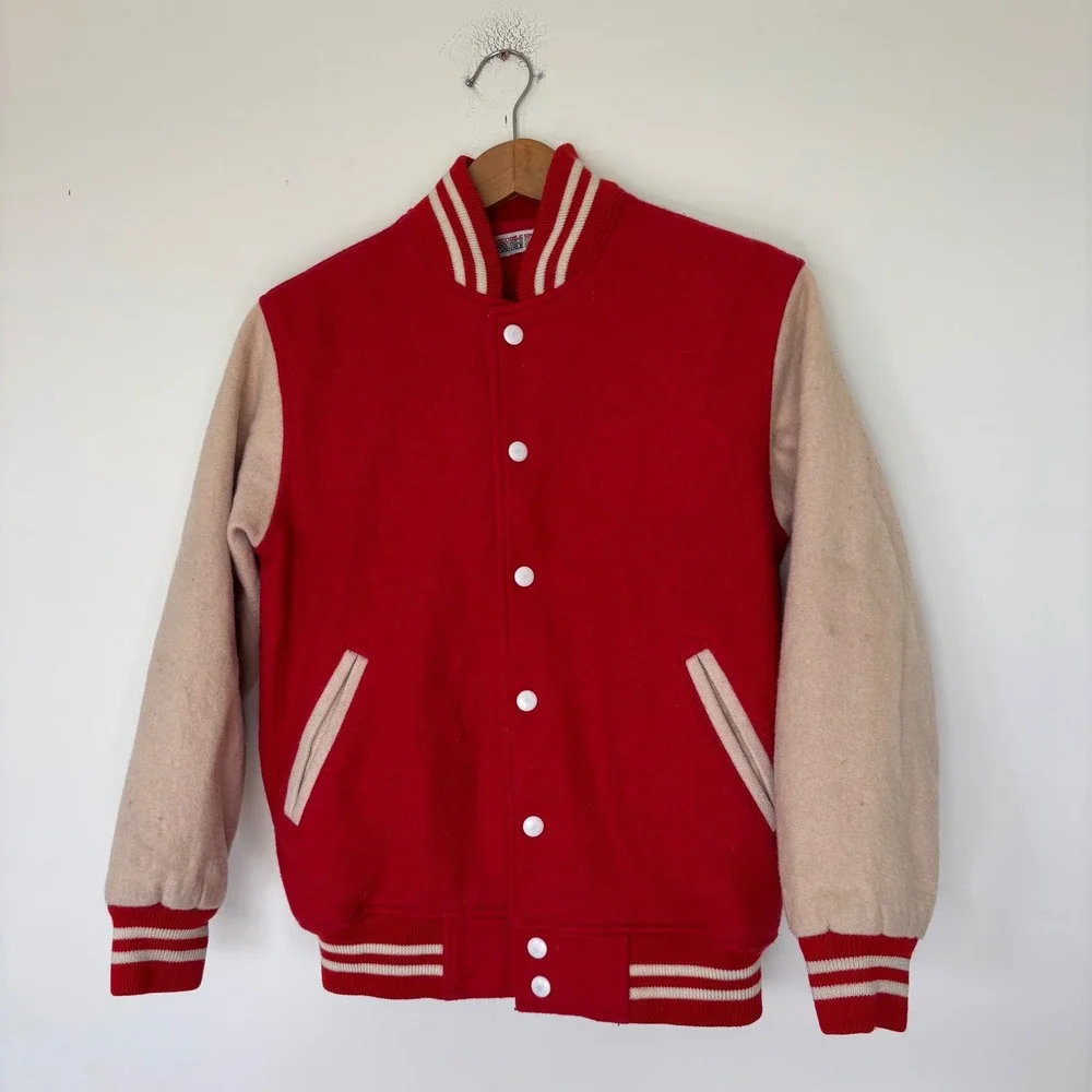 Crocodile Club Vintage Japanese Red Tan Varsity Letterman Jacket Size Medium
